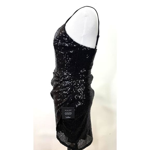Lulu's Forever Your Girl Black Sequin Cocktail Bodycon Mini Dress NWT Size XS - Picture 5 of 8